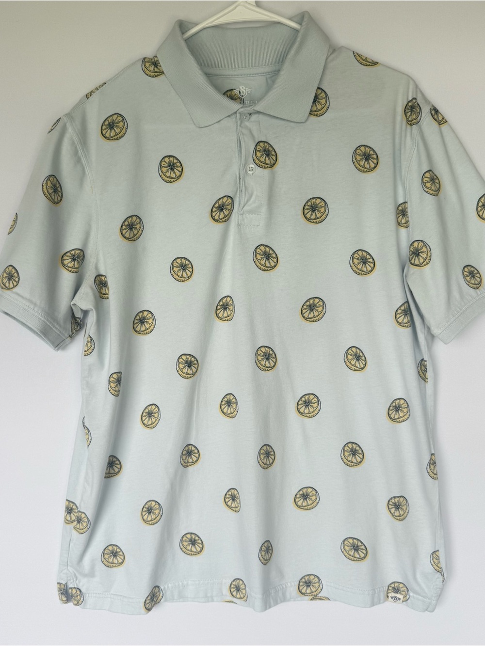 Eight Bells Men's Light Blue Polo Shirt with Lemon Halves All over Print Cotton